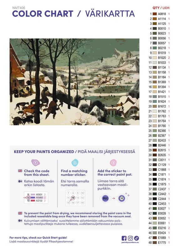 Numeromaalaus: Värikartta ja ohjeet - Hunters in the Snow 60x40cm