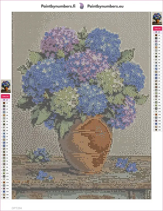 Hydrangea Still Life timanttimaalauksen liimapintainen canvas 30x40cm