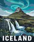 Thumbnail for Islanti travel poster numeromaalaus, vesiputous ja vuoret