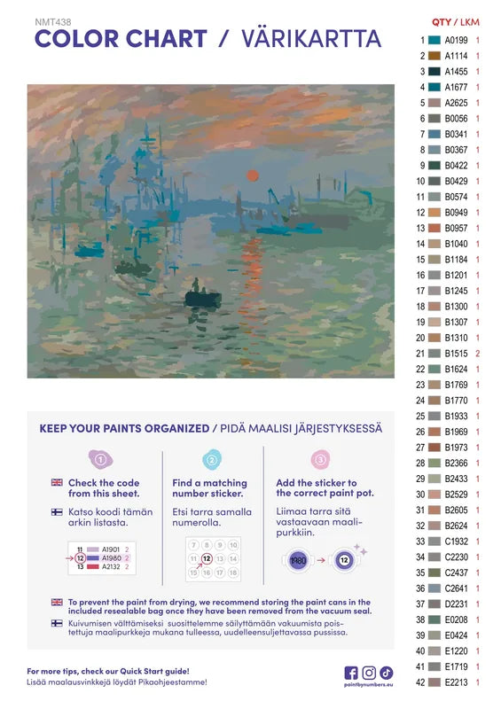 Numeromaalaus: Värikartta ja ohjeet - Impression, Sunrise 50x40cm
