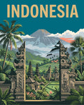 Thumbnail for Indonesia travel poster numeromaalaus, temppeli ja vuoret