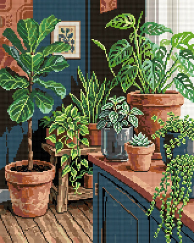 Indoor Greenery Collection, 40x50 cm timanttimaalaus – lopullisen kuvion esikatselu