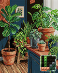 Thumbnail for Indoor Greenery Collection, 40x50 cm timanttimaalaus – lopullisen kuvion esikatselu ja lähikuva neliönmuotoisista timanteista