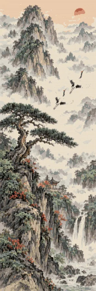 Ink Cranes Scroll, 40x120 cm timanttimaalaus – lopullisen kuvion esikatselu