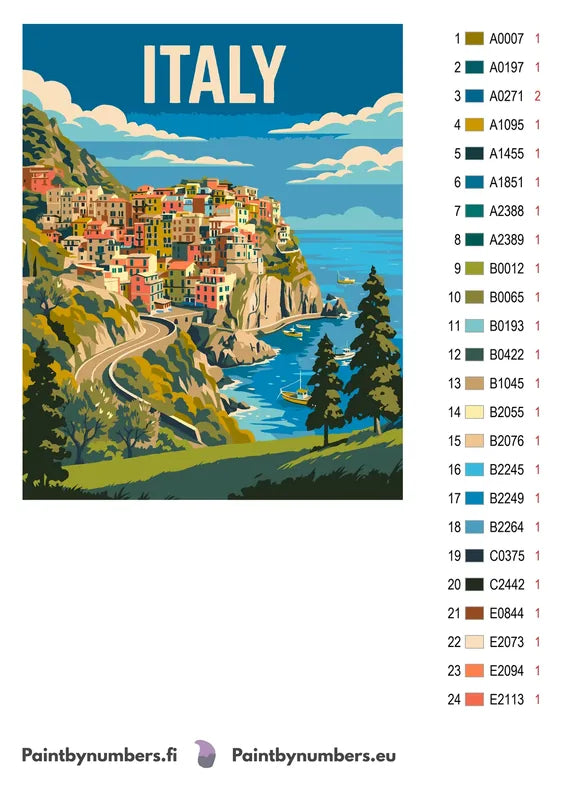 Värikartta ja ohjeet - Italy Travel Poster 40x50cm