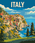 Thumbnail for Italia travel poster numeromaalaus, välimerellinen rantakaupunki ja meri