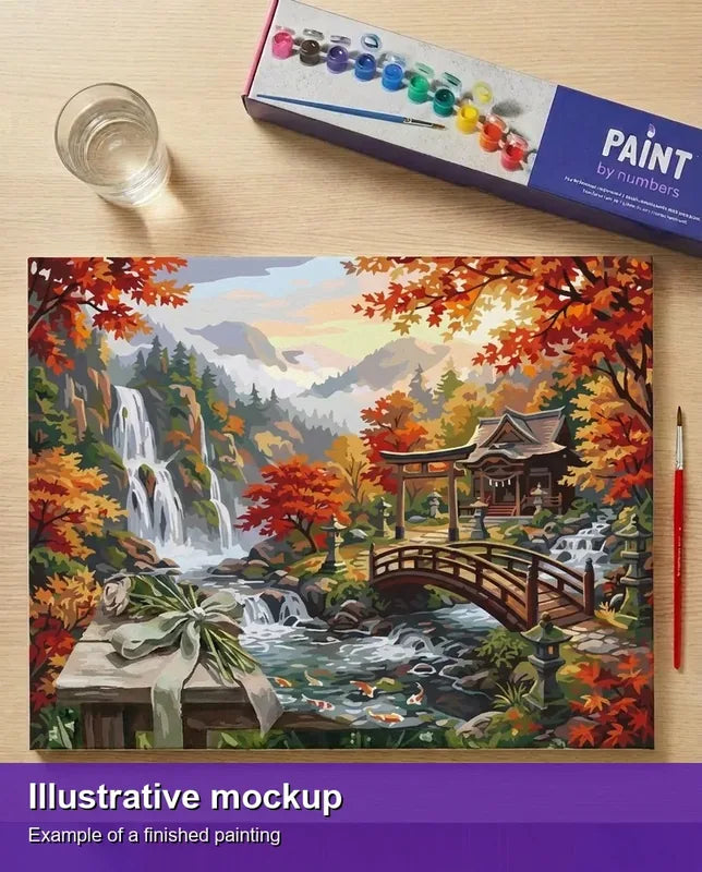 Valmiin numeromaalauksen havainnekuva - Japanese Garden in Autumn 50x40cm