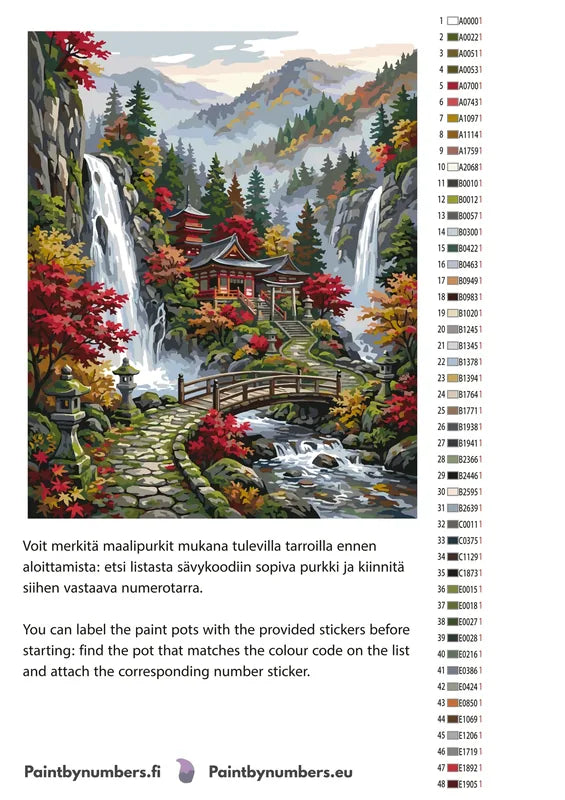 Värikartta ja ohjeet - Japanese Garden with Waterfalls 40x50cm