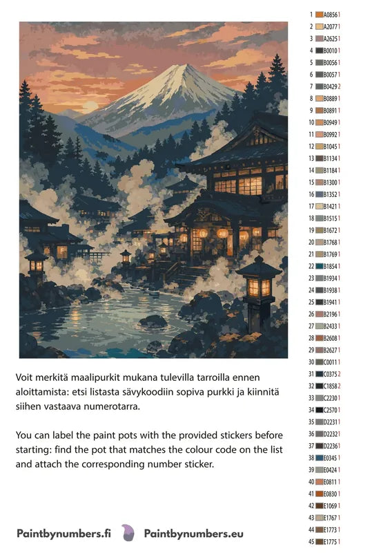 Värikartta ja ohjeet - Japanese Onsen and Mountain 40x50cm