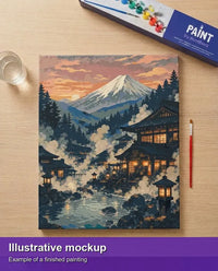 Thumbnail for Valmiin numeromaalauksen havainnekuva - Japanese Onsen and Mountain 40x50cm