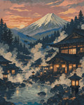 Thumbnail for Japanilainen onsen, höyryävä vesi ja vuori numeromaalaus.