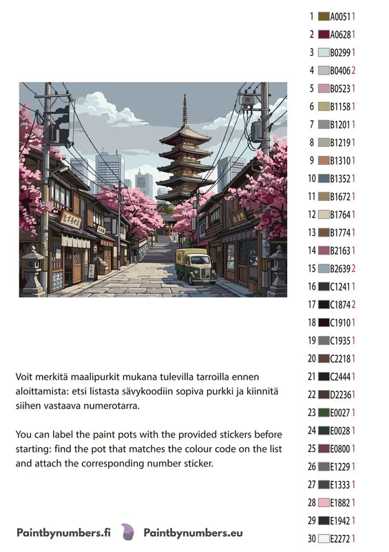 Värikartta ja ohjeet - Japanese Street with Pagoda 50x40cm