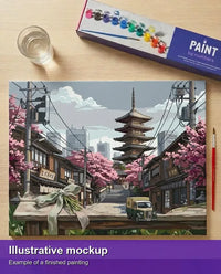 Thumbnail for Valmiin numeromaalauksen havainnekuva - Japanese Street with Pagoda 50x40cm