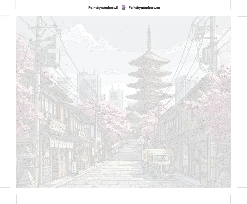 Numeroitu kangas - Japanese Street with Pagoda 50x40cm
