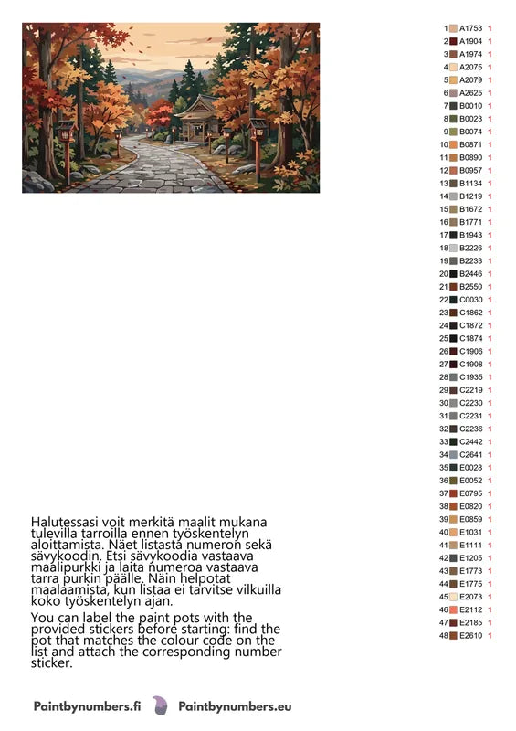 Värikartta ja ohjeet - Japanese Temple Autumn Path 70x40cm