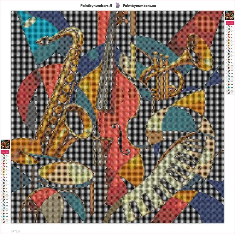 Jazz Instruments timanttimaalauksen liimapintainen canvas 50x50cm