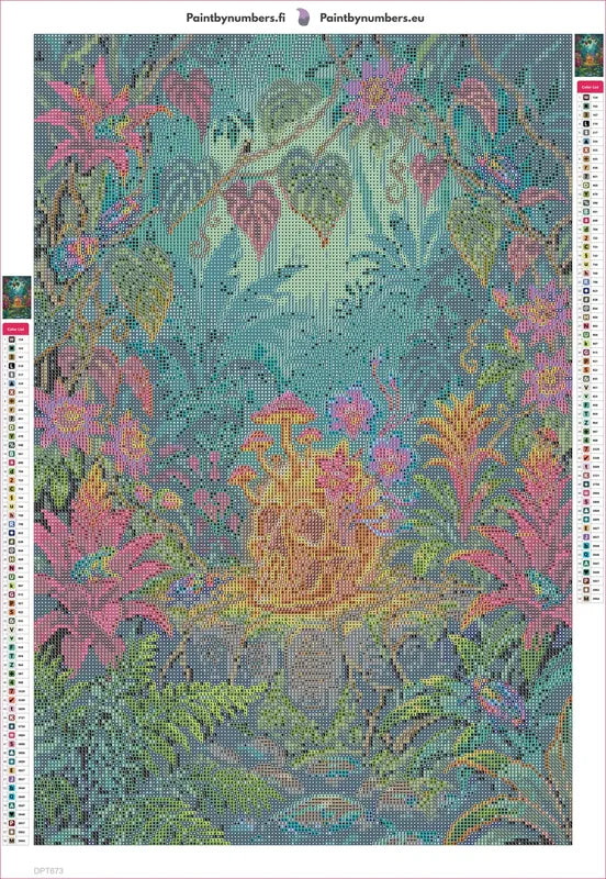 Jungle Skull With Flowers timanttimaalauksen liimapintainen canvas 40x60cm