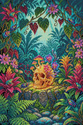 Thumbnail for Jungle Skull With Flowers, 40x60 cm timanttimaalaus – koko kuvion esikatselu ilman lähikuvaa