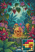 Thumbnail for Jungle Skull With Flowers, 40x60 cm timanttimaalaus – lopullisen kuvion esikatselu ja lähikuva neliönmuotoisista timanteista