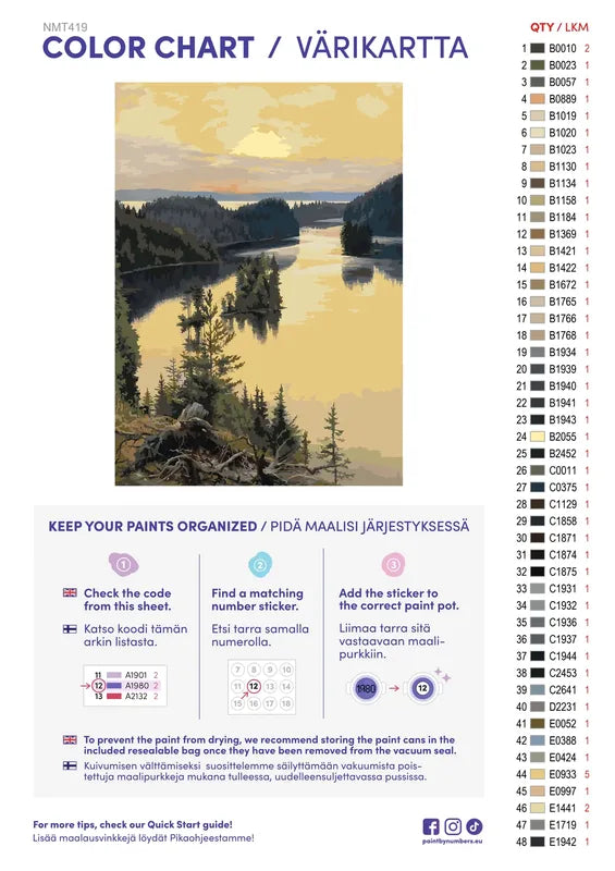 Numeromaalaus: Värikartta ja ohjeet - Kaukola Ridge at Sunset 50x70cm