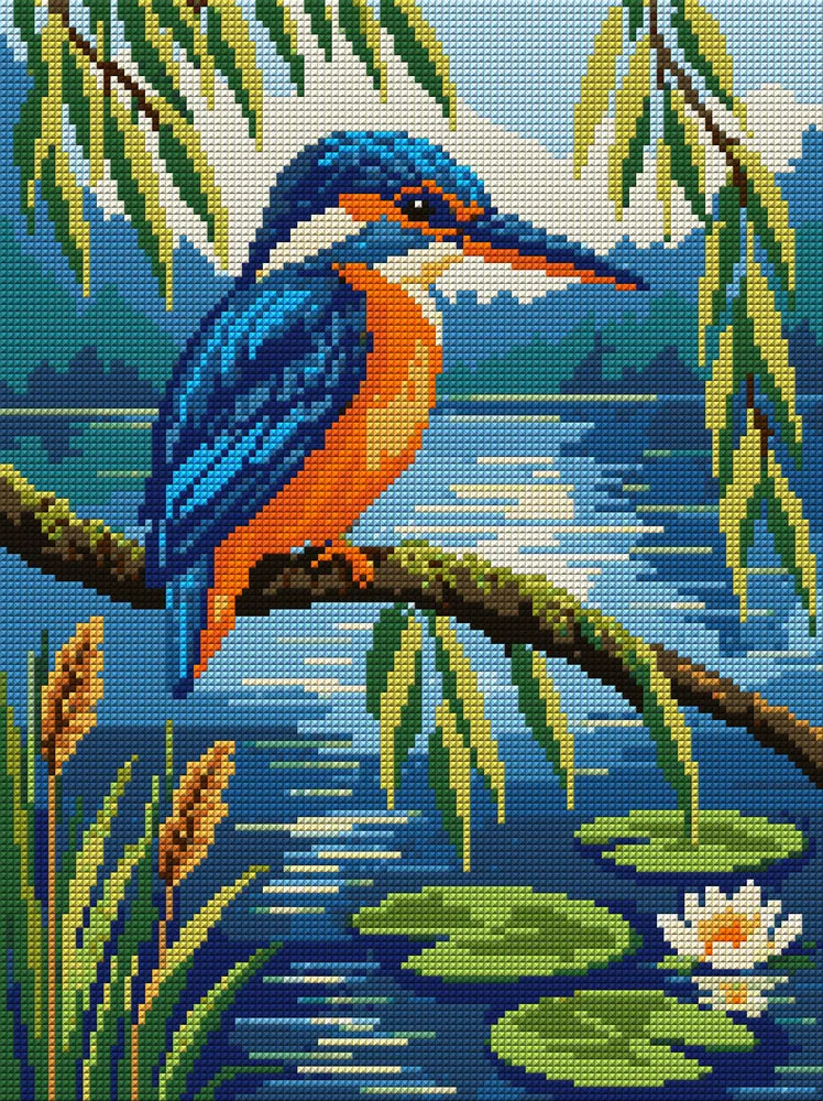 Kingfisher Pond, 30x40 cm timanttimaalaus – koko kuvion esikatselu ilman lähikuvaa