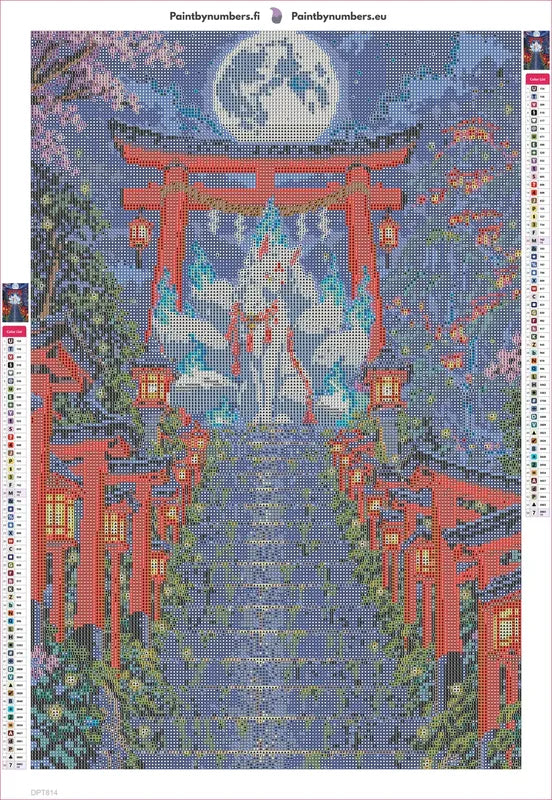 Kitsune Shrine at Night timanttimaalauksen liimapintainen canvas 40x60cm