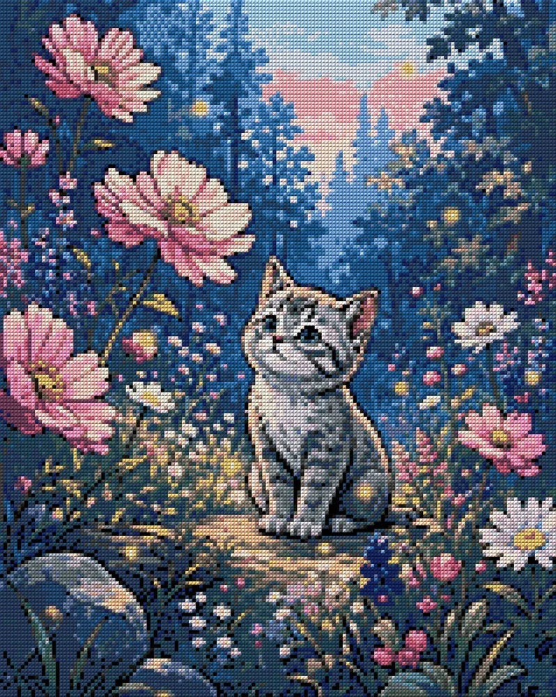 Timanttikuvio - Kitten in Flowers