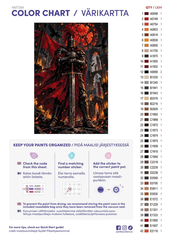 Numeromaalaus: Värikartta ja ohjeet - Knight of the Crimson Moon 40x60cm