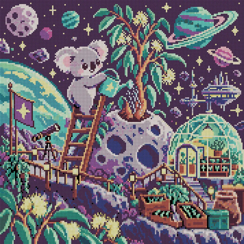 Koala Moon Gardener, 50x50 cm timanttimaalaus – koko kuvion esikatselu ilman lähikuvaa