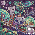 Thumbnail for Koala Moon Gardener, 50x50 cm timanttimaalaus – lopullisen kuvion esikatselu ja lähikuva pyöreistä timanteista