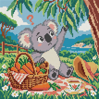 Koala with the Wrong Picnic, 30x30 cm timanttimaalaus – lopullisen kuvion esikatselu