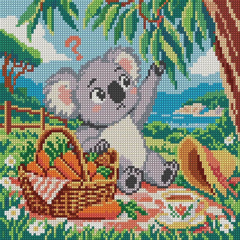 Koala with the Wrong Picnic, 30x30 cm timanttimaalaus – koko kuvion esikatselu ilman lähikuvaa