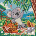 Thumbnail for Koala with the Wrong Picnic, 30x30 cm timanttimaalaus – lopullisen kuvion esikatselu ja lähikuva pyöreistä timanteista