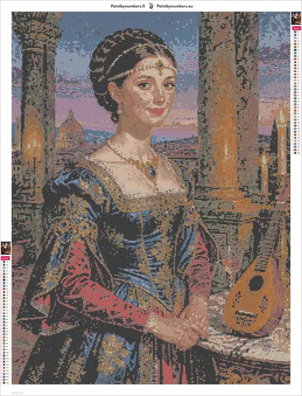 Lady with Mandolin timanttimaalauksen liimapintainen canvas 60x80cm