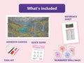 Thumbnail for Lakeside Picnic 120x60cm timanttimaalauspaketin sisalto: liimapintainen canvas, varikartta, tyokalut ja timanttipussit