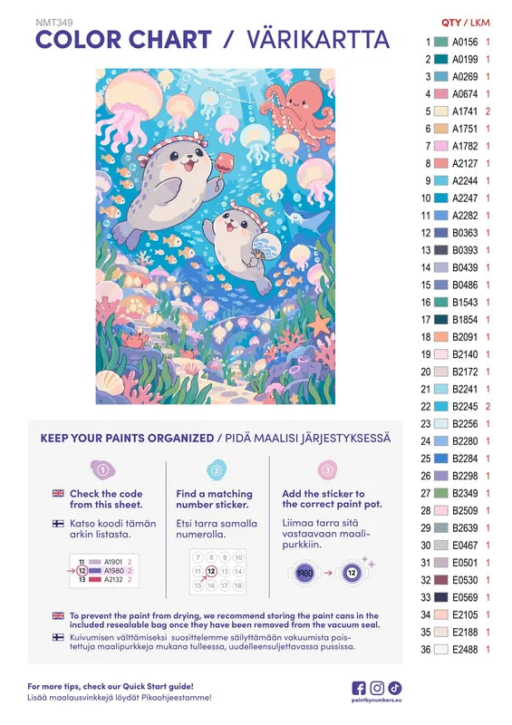 Numeromaalaus: Värikartta ja ohjeet - Lantern Jellyfish Festival 50x70cm