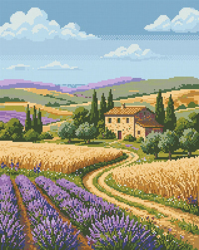 Lavender and Wheat Fields, 40x50 cm timanttimaalaus – lopullisen kuvion esikatselu