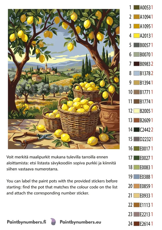 Värikartta ja ohjeet - Lemon Baskets in Countryside 40x50cm