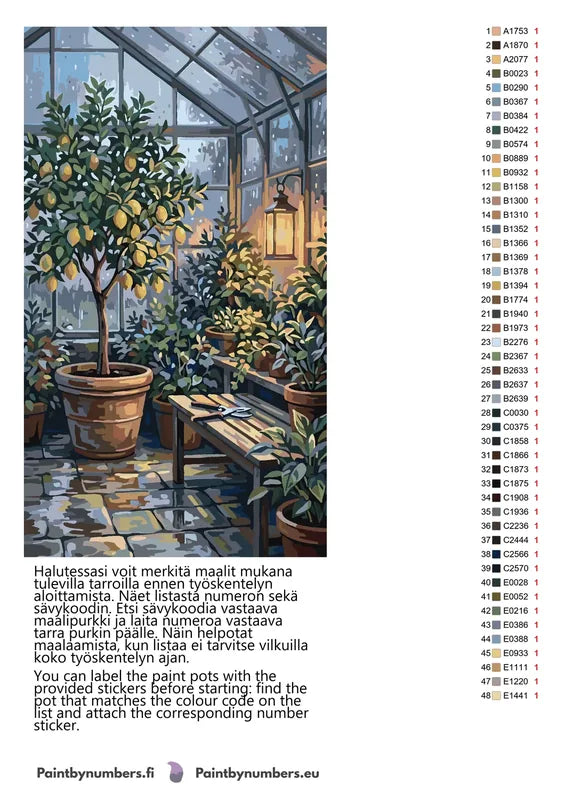 Värikartta ja ohjeet - Lemon Tree in Greenhouse 40x70cm