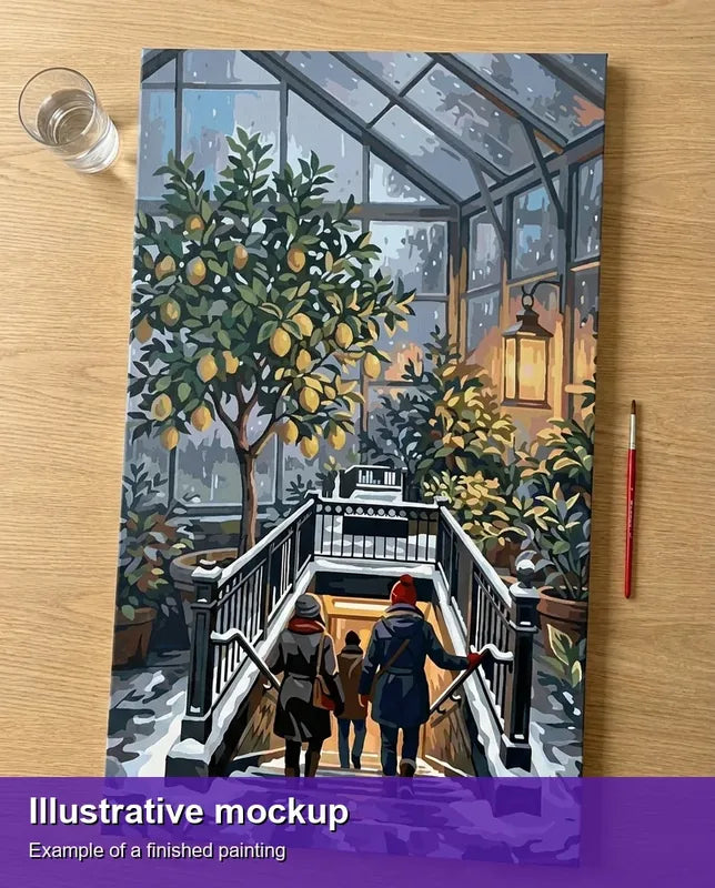 Valmiin numeromaalauksen havainnekuva - Lemon Tree in Greenhouse 40x70cm