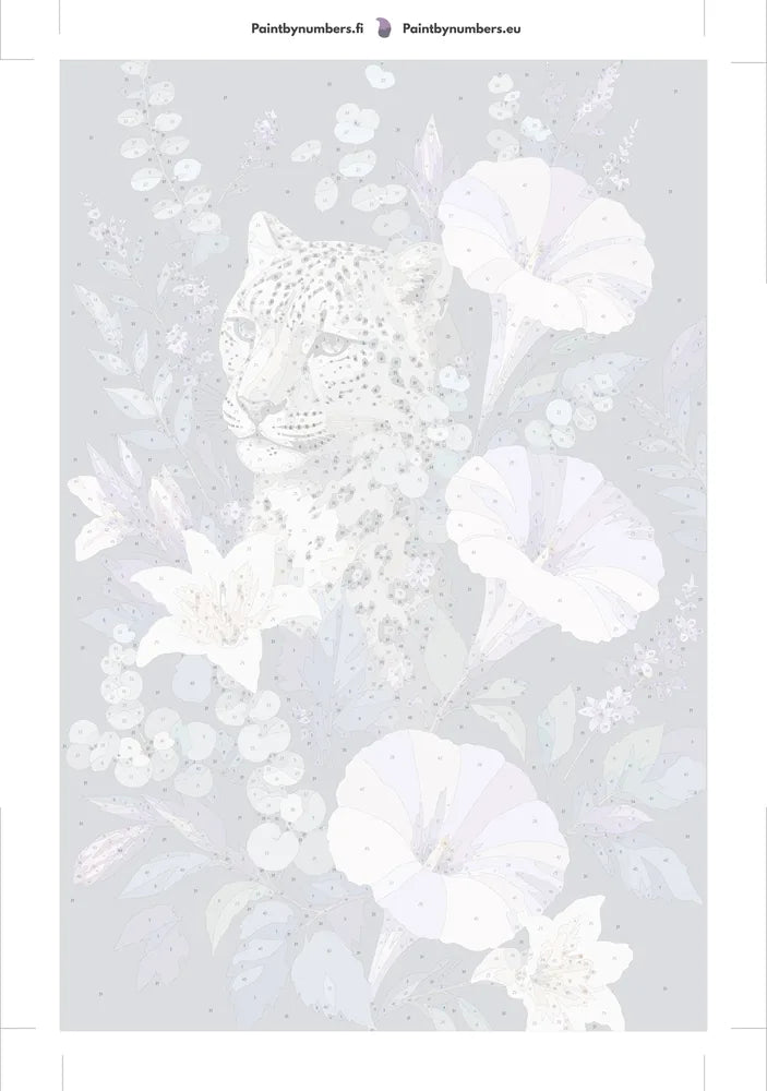 Numeroitu kangas - Leopard and Purple Flowers 40x60cm