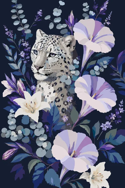 Leopardi ja violetit kukat numeromaalaus, 40x60cm kangas