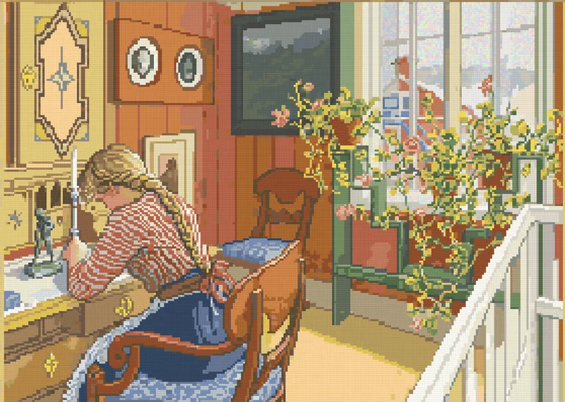 Kirjeen kirjoittaminen, Larsson, 70x50 cm timanttimaalaus – lopullisen kuvion esikatselu
