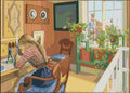 Thumbnail for Numeromaalaus Carl Larssonin teoksesta Kirjeen kirjoittaminen, palmikkopäinen kirjoittaja pöydän ääressä
