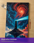 Thumbnail for Valmiin numeromaalauksen havainnekuva - Lighthouse and Swirling Sky 40x70cm