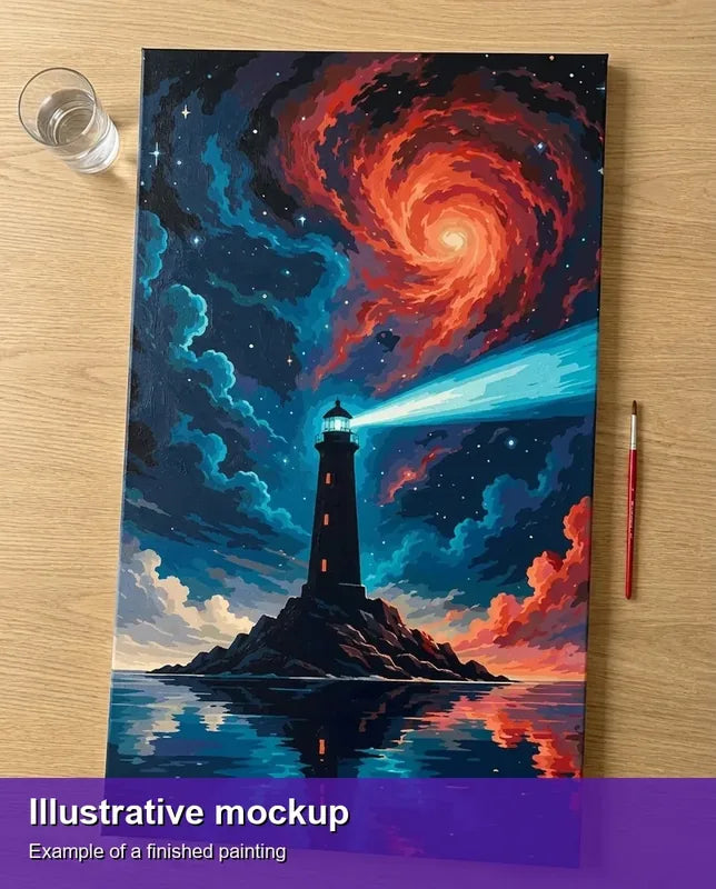 Valmiin numeromaalauksen havainnekuva - Lighthouse and Swirling Sky 40x70cm