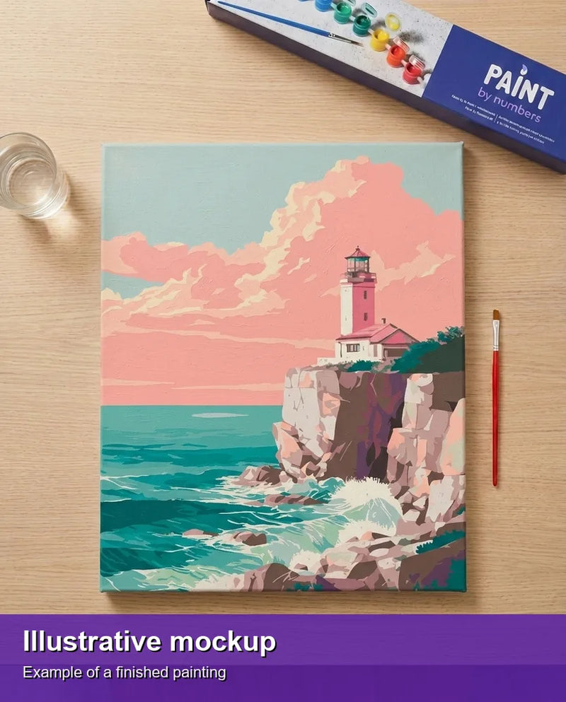 Valmiin numeromaalauksen havainnekuva - Lighthouse Serenity 40x50cm