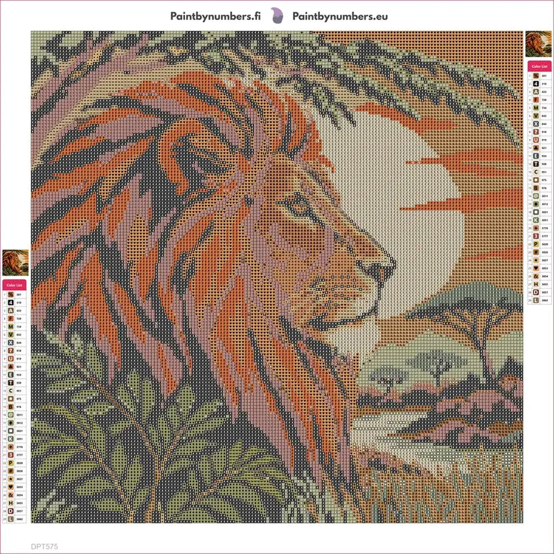 Lion Profile in Copper Leaves timanttimaalauksen liimapintainen canvas 40x40cm