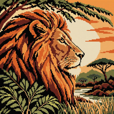 Lion Profile in Copper Leaves, 40x40 cm timanttimaalaus – lopullisen kuvion esikatselu