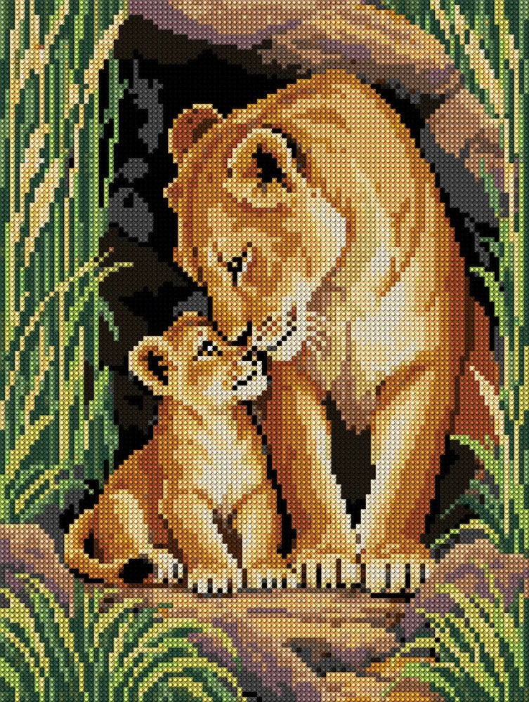 Lioness Cub in the Reed Shelter, 30x40 cm timanttimaalaus – koko kuvion esikatselu ilman lähikuvaa
